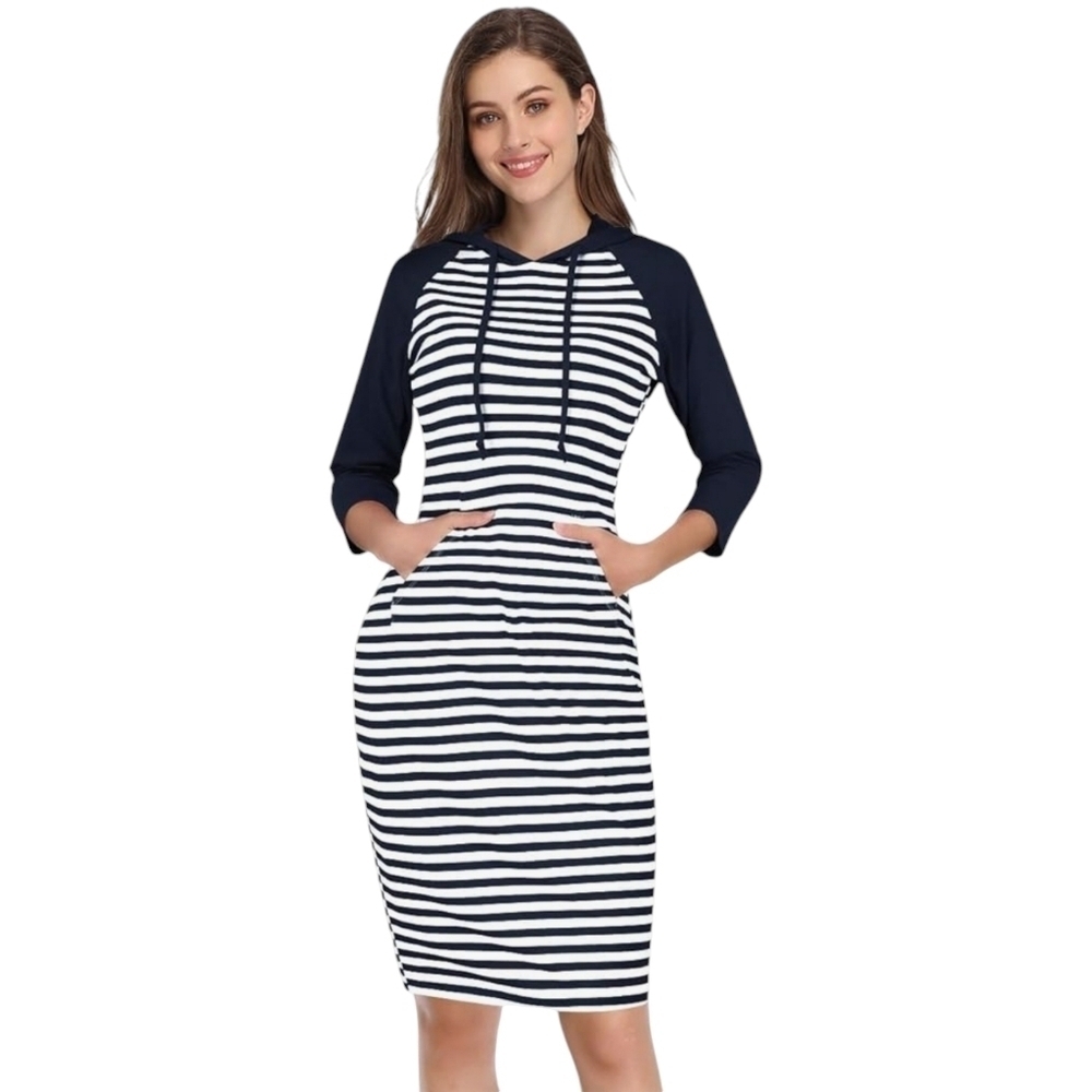 Missky | Women's Navy & White Raglan Sleeve Striped Shirtdress (Size 2XL)